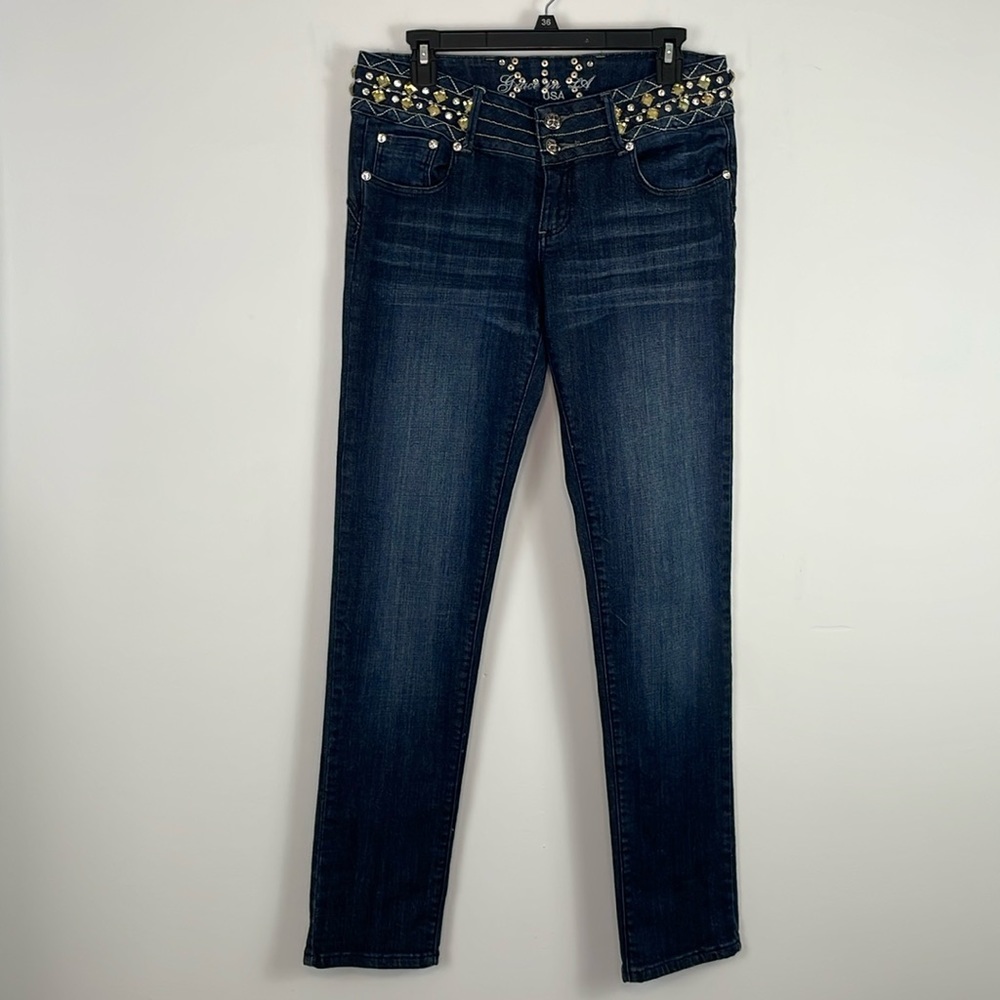 Grace in LA Low Rise Embellished Waisted Jeans. Waist Size 30. Size 11.